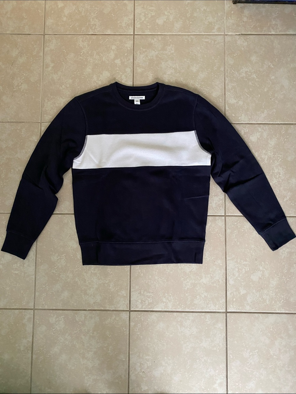 Amazon Essentials Navy Crewneck Sweatshirt with White Chest Stripe